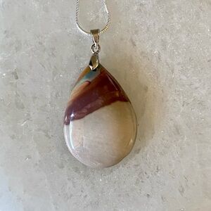 Polychrome Jasper Teardrop Pendant Necklace with Chain, 925 silver